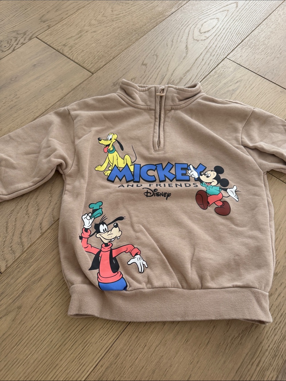 Disney Beige Mickey & Friends Half-Zip Pullover Sweatshirt